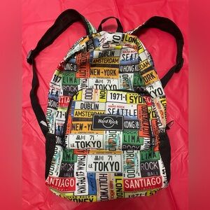 Hard Rock Cafe Black and Yellow Travel-Inspired Backpack